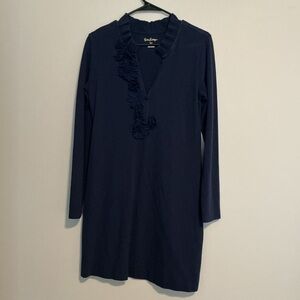 Lilly Pulitzer Navy Shift Dress Cotton Spandex Floral Design V Neck